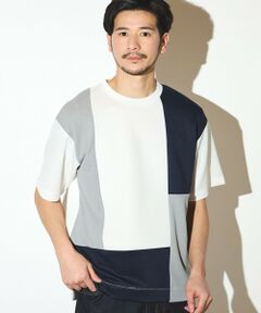 MEN'S BIGI / メンズビギ Tシャツ | ポリエステルポンチ×梨地クルーネックTシャツ