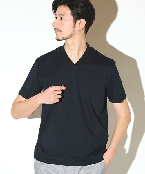 MEN'S BIGI / メンズビギ Tシャツ | シルケットスムースVネックテーラーTシャツ（ネイビー）
