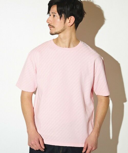 MEN'S BIGI / メンズビギ Tシャツ | シェブロン柄リンクスジャガードクルーT（ピンク）