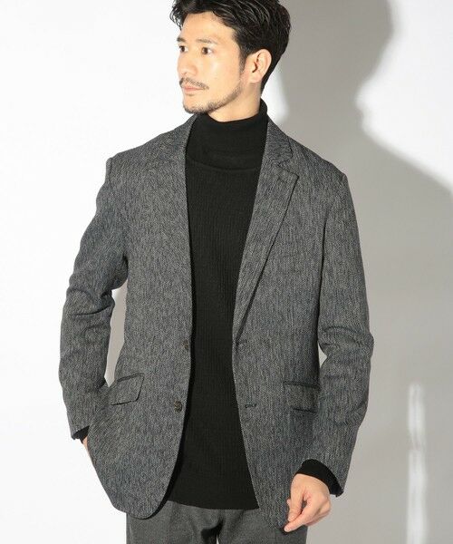 MEN'S BIGI / メンズビギ テーラードジャケット | スラブ調ヘリンボーンテーラードジャケット（ネイビー）