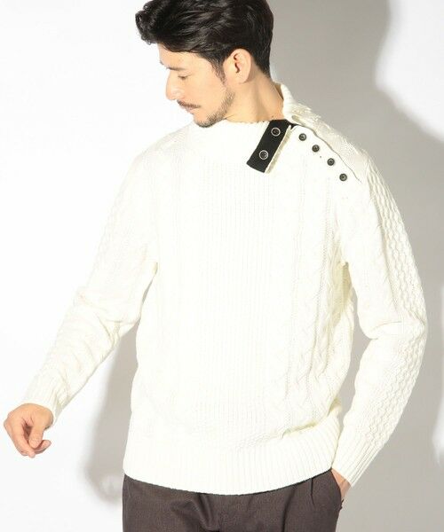 MEN'S BIGI / メンズビギ ニット・セーター | ドクターネックケーブルニット（ホワイト）