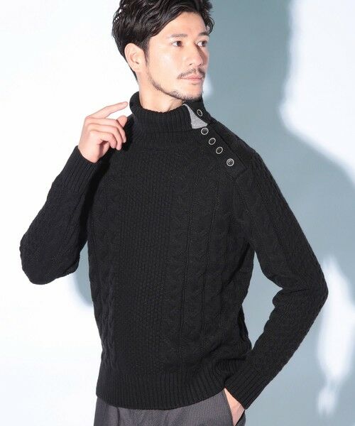 MEN'S BIGI / メンズビギ ニット・セーター | ドクターネックケーブルニット（ブラック）