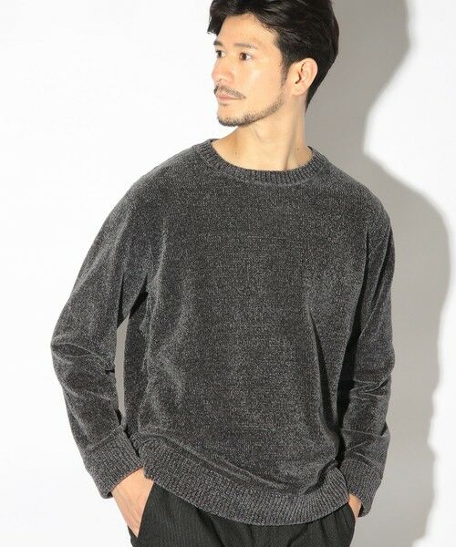 MEN'S BIGI / メンズビギ ニット・セーター | クルーネックモールニット/ハンドウォッシャブル（チャコールグレー）