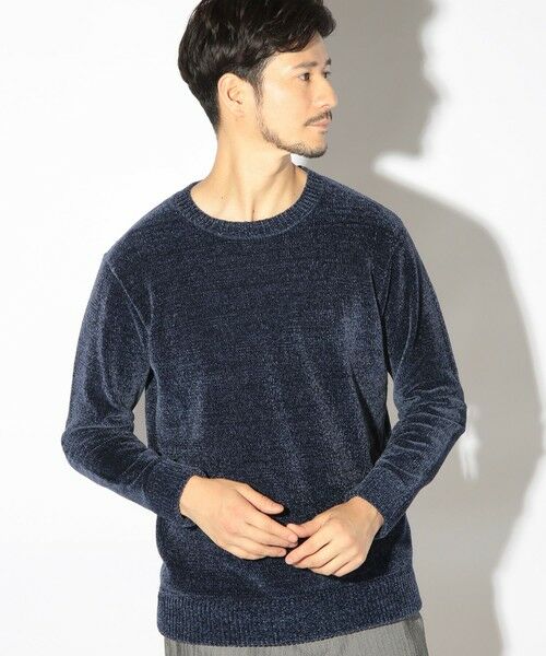 MEN'S BIGI / メンズビギ ニット・セーター | クルーネックモールニット/ハンドウォッシャブル（ネイビー）