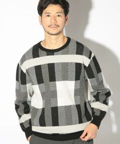 MEN'S BIGI / メンズビギ ニット・セーター | ダブルジャガードチェック柄ニット