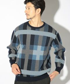 MEN'S BIGI / メンズビギ ニット・セーター | ダブルジャガードチェック柄ニット