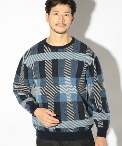 MEN'S BIGI / メンズビギ ニット・セーター | ダブルジャガードチェック柄ニット | 詳細8