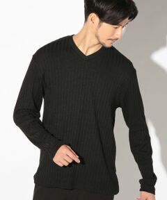 MEN'S BIGI / メンズビギ Tシャツ | ストライプジャガードニットソー/VネックロンTEE