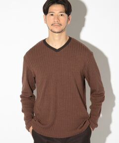 MEN'S BIGI / メンズビギ Tシャツ | ストライプジャガードニットソー/VネックロンTEE