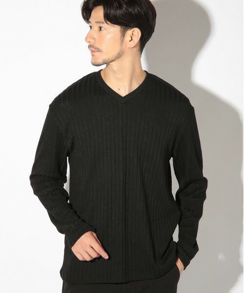 MEN'S BIGI / メンズビギ Tシャツ | ストライプジャガードニットソー/VネックロンTEE | 詳細8