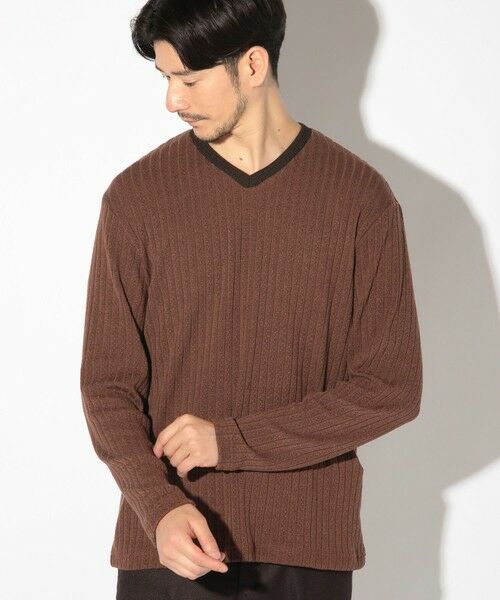 MEN'S BIGI / メンズビギ Tシャツ | ストライプジャガードニットソー/VネックロンTEE | 詳細13