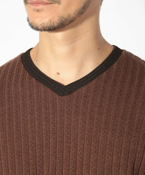 MEN'S BIGI / メンズビギ Tシャツ | ストライプジャガードニットソー/VネックロンTEE | 詳細16