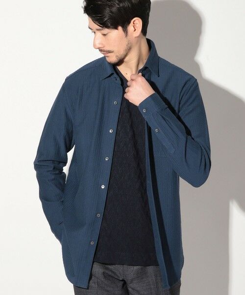 MEN'S BIGI / メンズビギ シャツ・ブラウス | サッカージャガードワイドカラーシャツ（ネイビー）