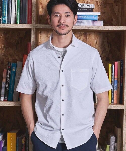 MEN'S BIGI / メンズビギ シャツ・ブラウス | ワッシャーワイドカラー半袖シャツ（オフホワイト）
