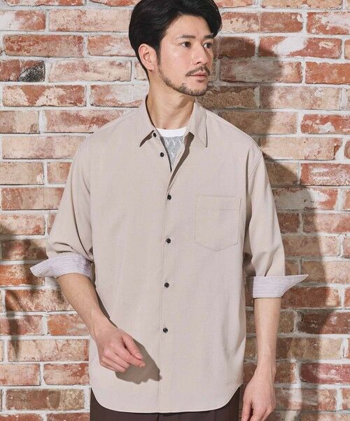 MEN'S BIGI / メンズビギ シャツ・ブラウス | ストレッチカチオン七分袖シャツ（ベージュ）