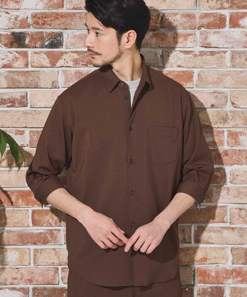 MEN'S BIGI / メンズビギ シャツ・ブラウス | ストレッチカチオン七分袖シャツ（ブラウン）