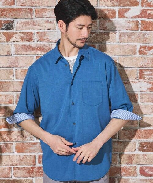 MEN'S BIGI / メンズビギ シャツ・ブラウス | ストレッチカチオン七分袖シャツ（ブルー）