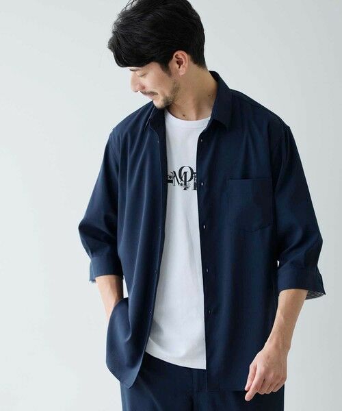 MEN'S BIGI / メンズビギ シャツ・ブラウス | ストレッチカチオン七分袖シャツ（ネイビー）