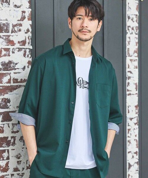 MEN'S BIGI / メンズビギ シャツ・ブラウス | ストレッチカチオン七分袖シャツ（グリーン）