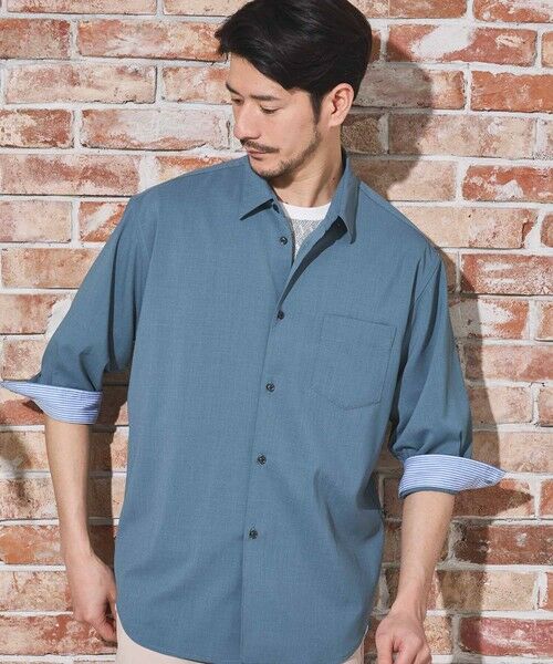 MEN'S BIGI / メンズビギ シャツ・ブラウス | ストレッチカチオン七分袖シャツ（ライトブルー）