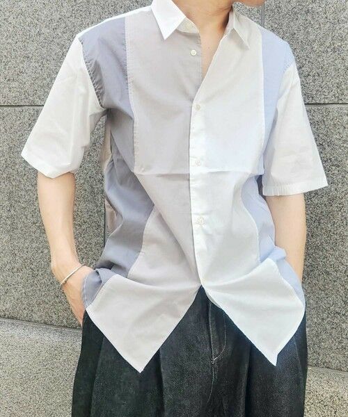 MEN'S BIGI / メンズビギ シャツ・ブラウス | 配色切替レギュラーカラー半袖シャツ（ホワイト系）