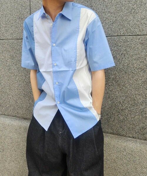 MEN'S BIGI / メンズビギ シャツ・ブラウス | 配色切替レギュラーカラー半袖シャツ（サックス系）