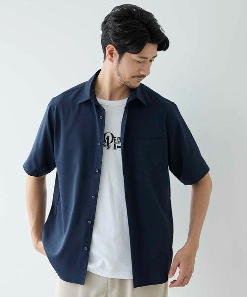 MEN'S BIGI / メンズビギ シャツ・ブラウス | ストレッチカチオン半袖シャツ（ネイビー）