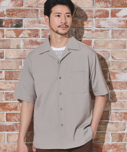 MEN'S BIGI / メンズビギ シャツ・ブラウス | 楊柳カチオン半袖開襟シャツ（ベージュ）