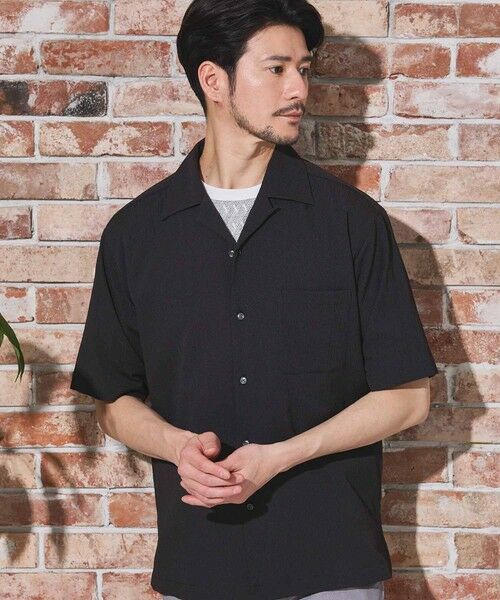 MEN'S BIGI / メンズビギ シャツ・ブラウス | 楊柳カチオン半袖開襟シャツ（ブラック）