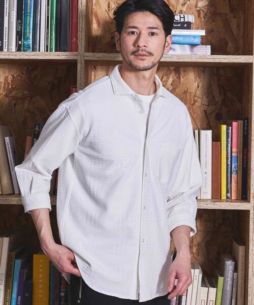 MEN'S BIGI / メンズビギ シャツ・ブラウス | リンクスジャガードグレンチェック柄7分袖（ホワイト）