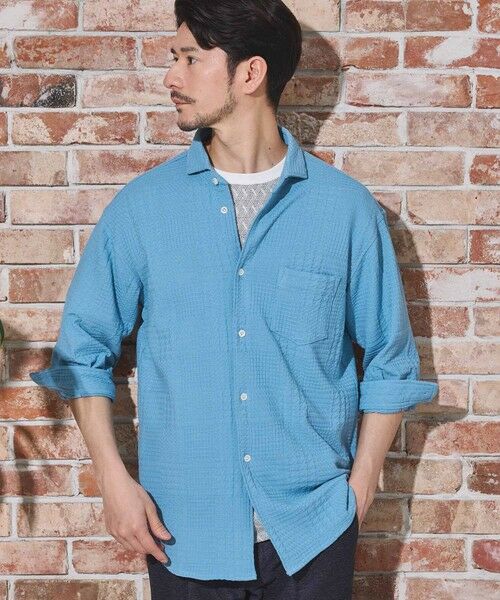 MEN'S BIGI / メンズビギ シャツ・ブラウス | リンクスジャガードグレンチェック柄7分袖（サックス）