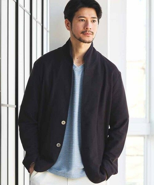 MEN'S BIGI / メンズビギ テーラードジャケット | ワイヤー入りハニカムスタンドカラージャケット（ネイビー）