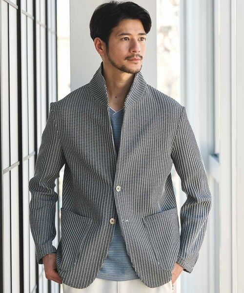 MEN'S BIGI / メンズビギ テーラードジャケット | ポリエステルニットスタンドカラージャケット（ホワイト）