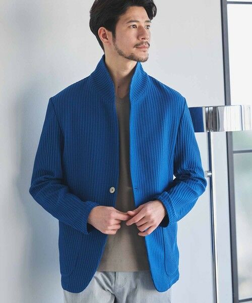 MEN'S BIGI / メンズビギ テーラードジャケット | ポリエステルニットスタンドカラージャケット（ネイビー）