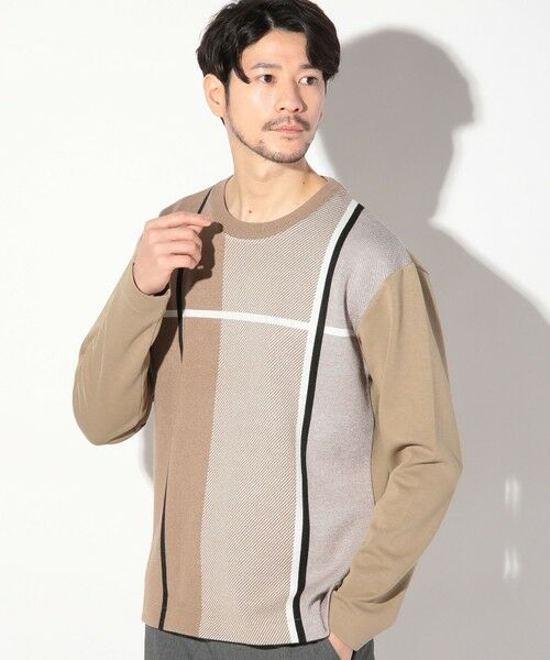 MEN'S BIGI / メンズビギ Tシャツ | ニット×ダンボールクルネックーロンT（ベージュ）