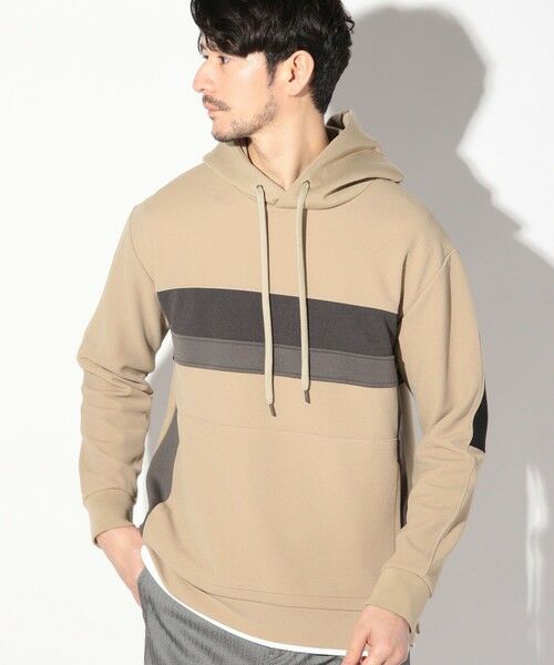 MEN'S BIGI / メンズビギ スウェット | 梨地カルゼ×ダンボール切替パーカー（ベージュ）