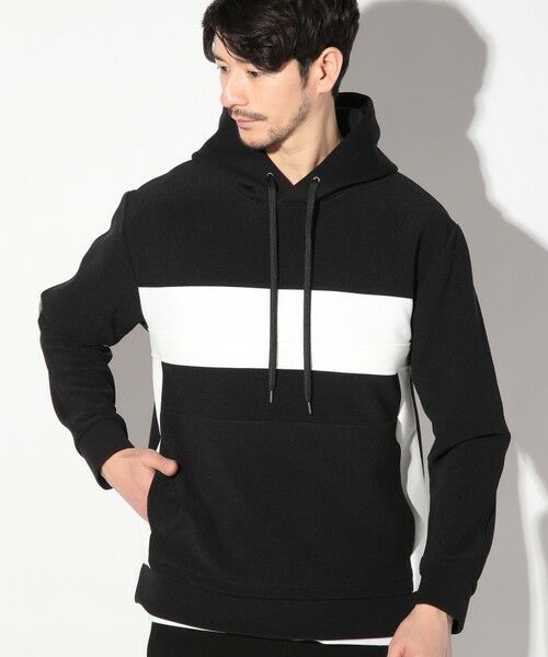 MEN'S BIGI / メンズビギ スウェット | 梨地カルゼ×ダンボール切替パーカー（ブラック）