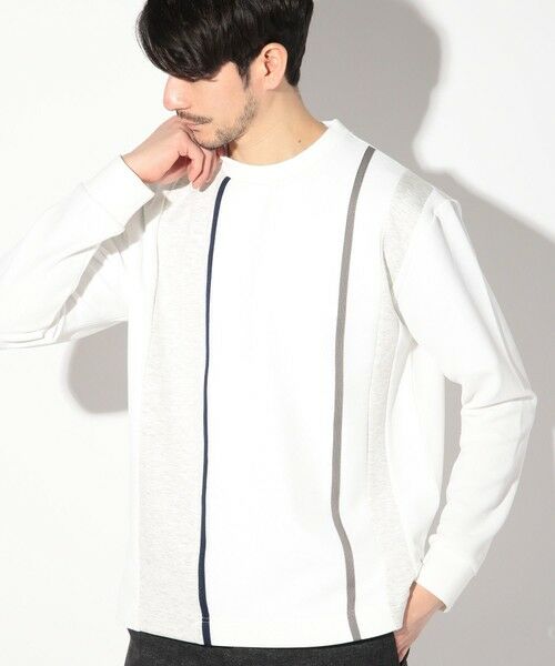 MEN'S BIGI / メンズビギ Tシャツ | 梨地カルゼ×ダンボール切替ロンT（ホワイト）