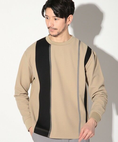 MEN'S BIGI / メンズビギ Tシャツ | 梨地カルゼ×ダンボール切替ロンT（ベージュ）