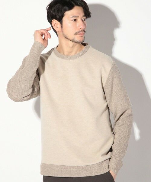 MEN'S BIGI / メンズビギ Tシャツ | カルゼ杢ダンボール×ウール混畦ニットクルーネックロンT（ベージュ）
