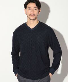 MEN'S BIGI / メンズビギ Tシャツ | ミルジャガードチェック柄VネックロンT