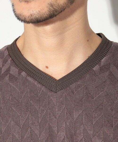 MEN'S BIGI / メンズビギ Tシャツ | ミルジャガードチェック柄VネックロンT | 詳細4