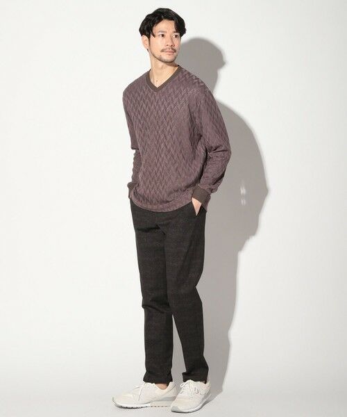 MEN'S BIGI / メンズビギ Tシャツ | ミルジャガードチェック柄VネックロンT | 詳細1