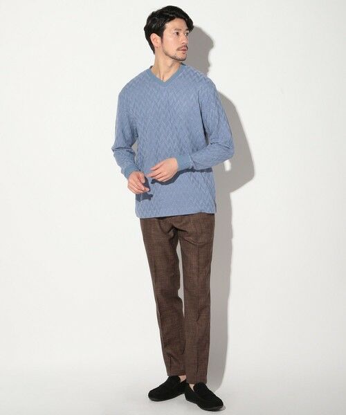 MEN'S BIGI / メンズビギ Tシャツ | ミルジャガードチェック柄VネックロンT | 詳細8