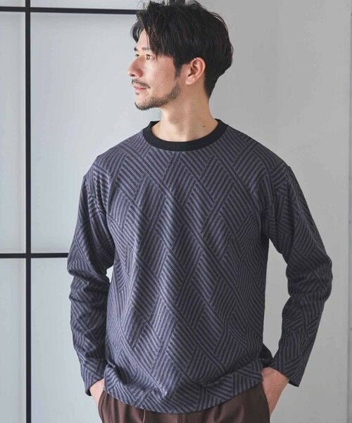 MEN'S BIGI / メンズビギ Tシャツ | 配色ジオメトリックリンクスジャガードロンT（ブラック）