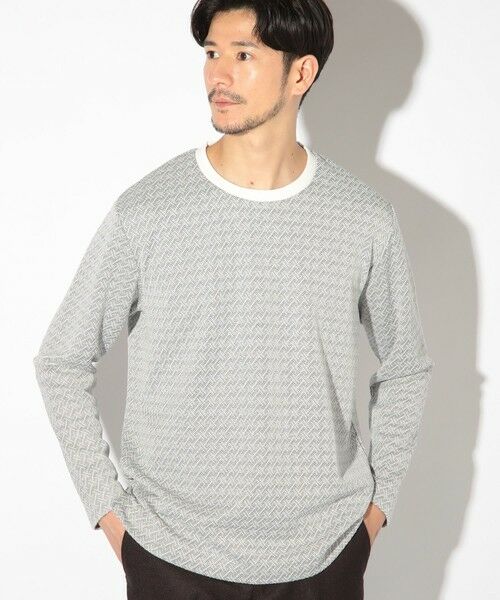 MEN'S BIGI / メンズビギ Tシャツ | ジオメトリックジャガードクルーネックロンT | 詳細1