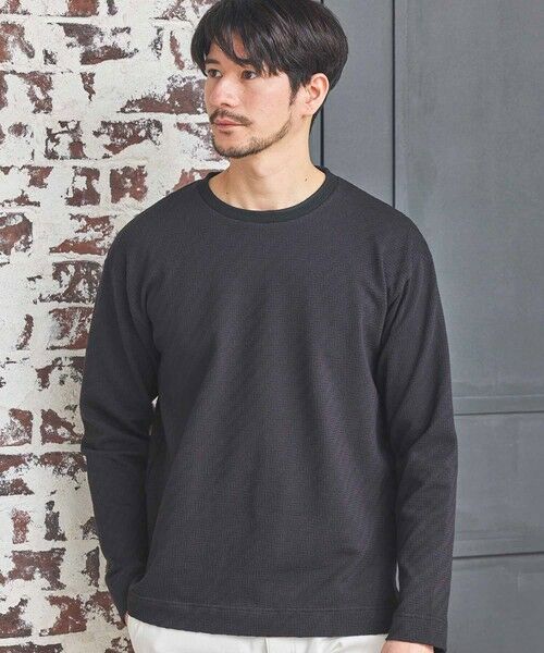 MEN'S BIGI / メンズビギ Tシャツ | シェブロン柄リンクスジャガードロンT（ブラック）