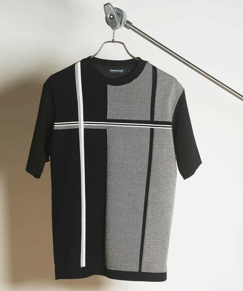 MEN'S BIGI / メンズビギ Tシャツ | ニット×ポンチ切り替えTシャツ（ブラック）