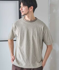 MEN'S BIGI / メンズビギ Tシャツ | 配色ジオメトリックリンク柄スジャガードTシャツ