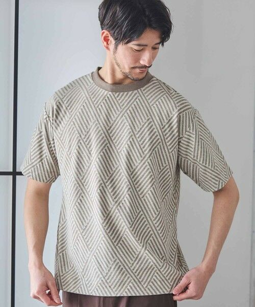 MEN'S BIGI / メンズビギ Tシャツ | 配色ジオメトリックリンク柄スジャガードTシャツ | 詳細1